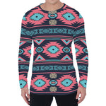 Pink And Blue Southwestern Pattern Print Men's Long Sleeve T-Shirt