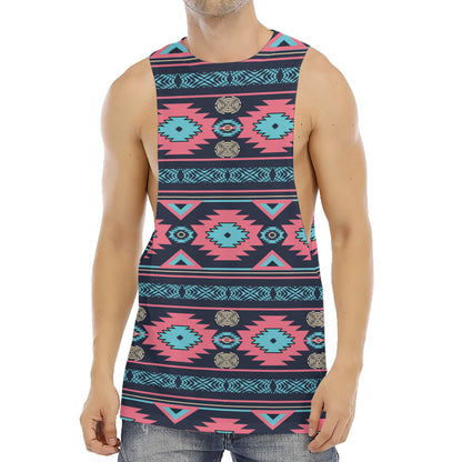 Pink And Blue Southwestern Pattern Print Men's Muscle Tank Top