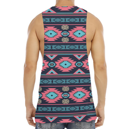 Pink And Blue Southwestern Pattern Print Men's Muscle Tank Top