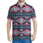 Pink And Blue Southwestern Pattern Print Men's Polo Shirt