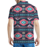 Pink And Blue Southwestern Pattern Print Men's Polo Shirt