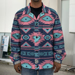 Pink And Blue Southwestern Pattern Print Men's Shirt Jacket