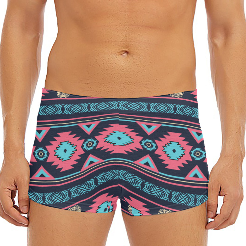 Pink And Blue Southwestern Pattern Print Men's Short Boxer Briefs