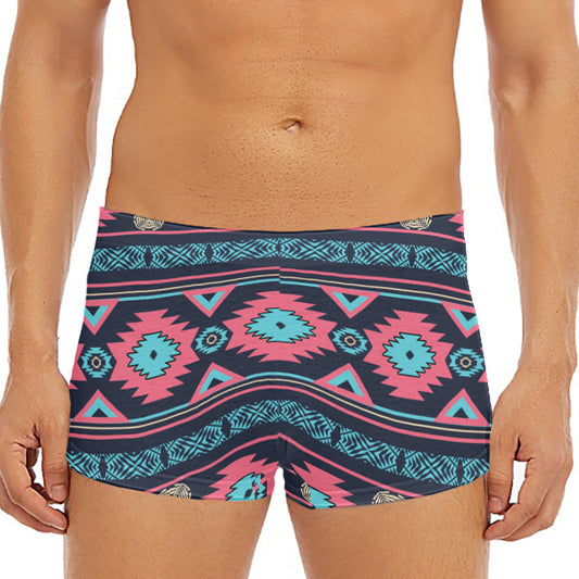 Pink And Blue Southwestern Pattern Print Men's Short Boxer Briefs