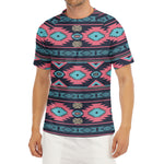 Pink And Blue Southwestern Pattern Print Men's Short Sleeve Rash Guard