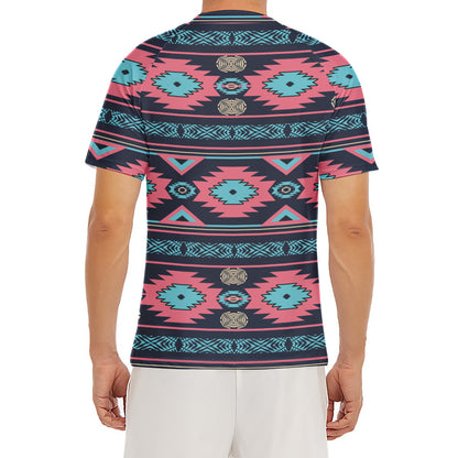 Pink And Blue Southwestern Pattern Print Men's Short Sleeve Rash Guard