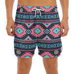 Pink And Blue Southwestern Pattern Print Men's Split Running Shorts