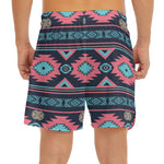 Pink And Blue Southwestern Pattern Print Men's Split Running Shorts