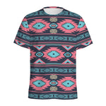 Pink And Blue Southwestern Pattern Print Men's Sports T-Shirt