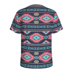 Pink And Blue Southwestern Pattern Print Men's Sports T-Shirt