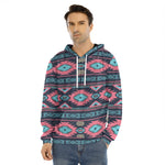 Pink And Blue Southwestern Pattern Print Men's Velvet Pullover Hoodie