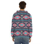 Pink And Blue Southwestern Pattern Print Men's Velvet Pullover Hoodie