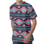 Pink And Blue Southwestern Pattern Print Men's Velvet T-Shirt
