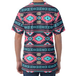 Pink And Blue Southwestern Pattern Print Men's Velvet T-Shirt
