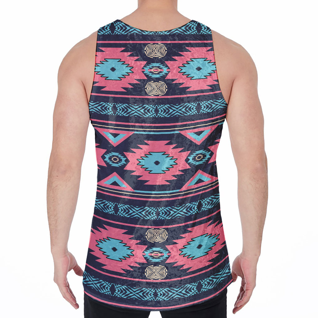 Pink And Blue Southwestern Pattern Print Men's Velvet Tank Top