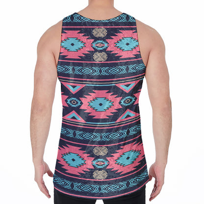 Pink And Blue Southwestern Pattern Print Men's Velvet Tank Top