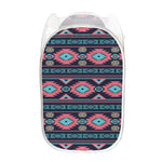 Pink And Blue Southwestern Pattern Print Mesh Laundry Hamper