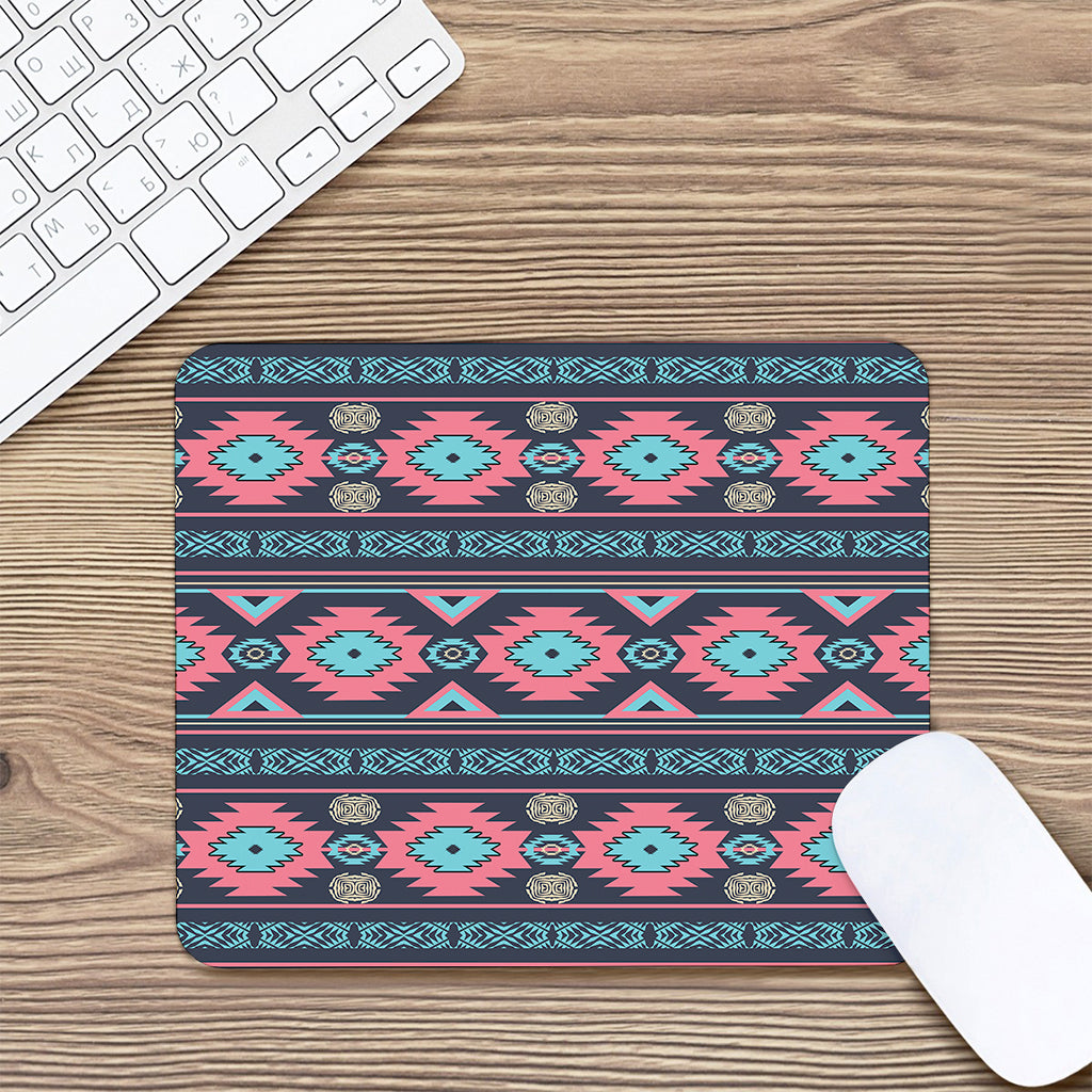 Pink And Blue Southwestern Pattern Print Mouse Pad
