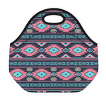 Pink And Blue Southwestern Pattern Print Neoprene Lunch Bag