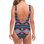 Pink And Blue Southwestern Pattern Print One Piece Swimsuit