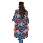 Pink And Blue Southwestern Pattern Print Open Front Beach Cover Up