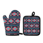 Pink And Blue Southwestern Pattern Print Oven Mitt And Pot Holder Set
