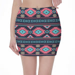 Pink And Blue Southwestern Pattern Print Pencil Mini Skirt