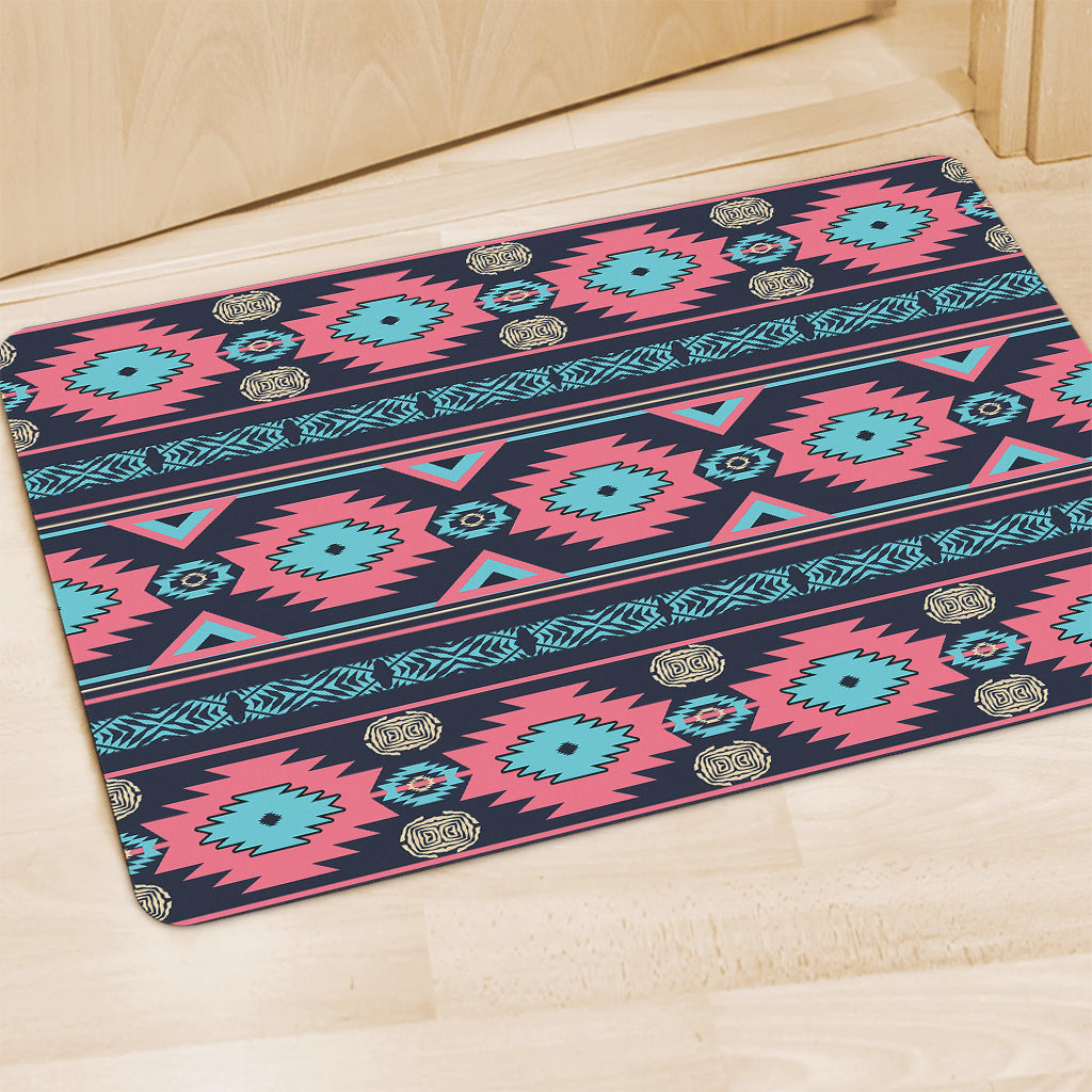 Pink And Blue Southwestern Pattern Print Polyester Doormat