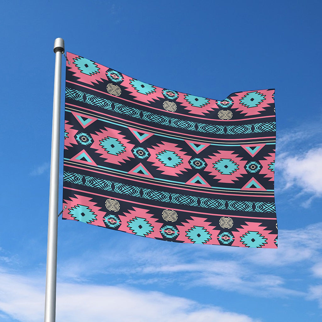 Pink And Blue Southwestern Pattern Print Polyester Flag