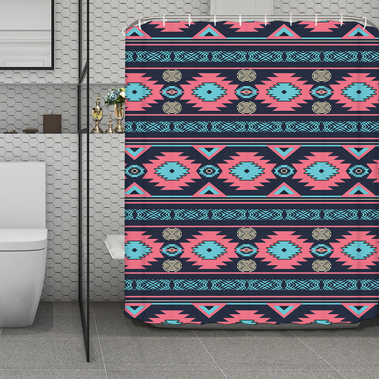 Pink And Blue Southwestern Pattern Print Polyester Shower Curtain