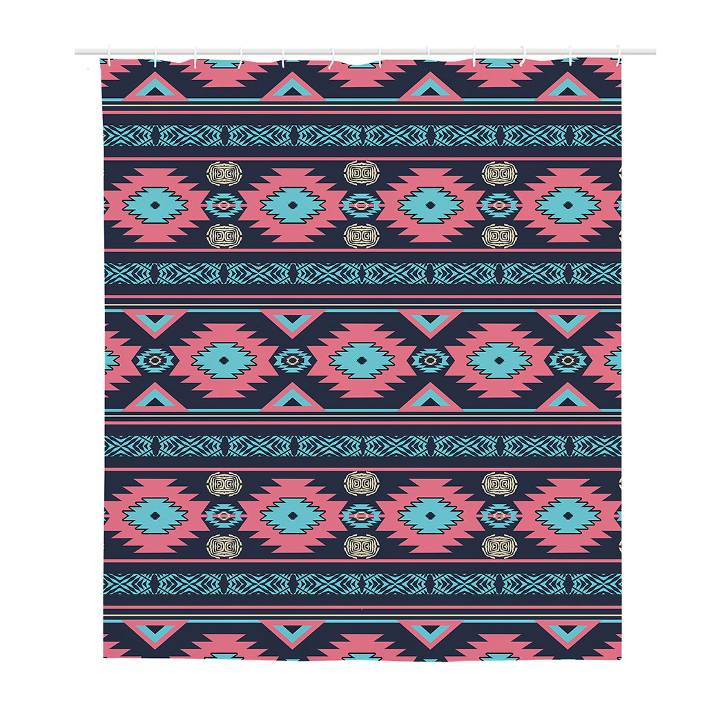 Pink And Blue Southwestern Pattern Print Polyester Shower Curtain