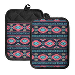 Pink And Blue Southwestern Pattern Print Pot Holders With Pocket