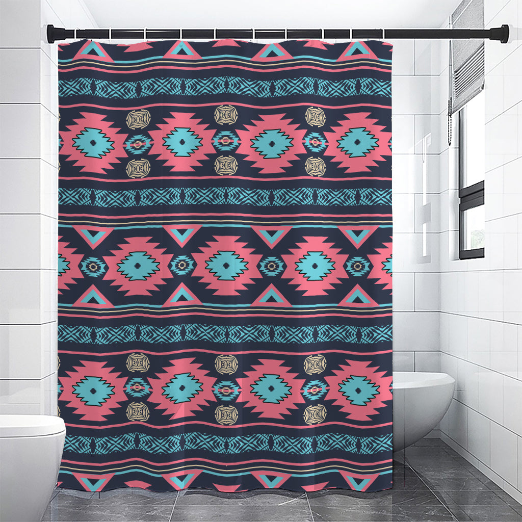 Pink And Blue Southwestern Pattern Print Premium Shower Curtain