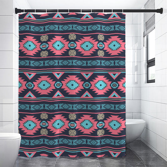 Pink And Blue Southwestern Pattern Print Premium Shower Curtain