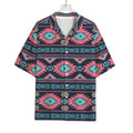 Pink And Blue Southwestern Pattern Print Rayon Hawaiian Shirt