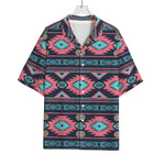 Pink And Blue Southwestern Pattern Print Rayon Hawaiian Shirt