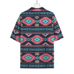 Pink And Blue Southwestern Pattern Print Rayon Hawaiian Shirt