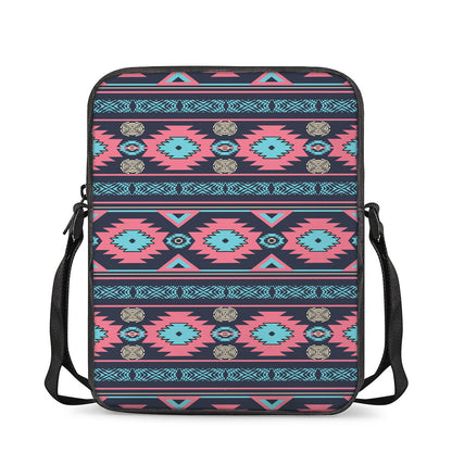 Pink And Blue Southwestern Pattern Print Rectangular Crossbody Bag