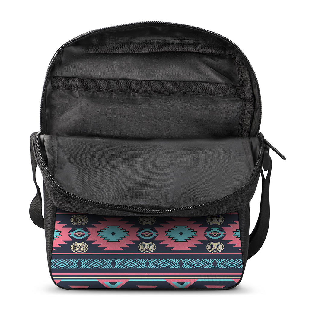Pink And Blue Southwestern Pattern Print Rectangular Crossbody Bag
