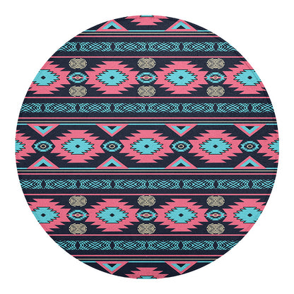 Pink And Blue Southwestern Pattern Print Round Blanket