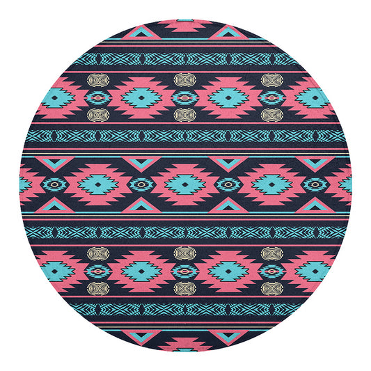 Pink And Blue Southwestern Pattern Print Round Blanket