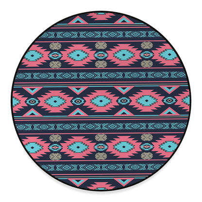 Pink And Blue Southwestern Pattern Print Round Floor Mat