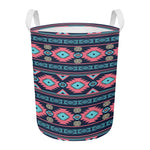 Pink And Blue Southwestern Pattern Print Round Laundry Basket