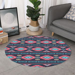 Pink And Blue Southwestern Pattern Print Round Rug