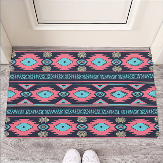 Pink And Blue Southwestern Pattern Print Rubber Doormat
