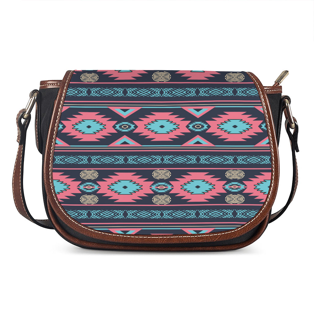 Pink And Blue Southwestern Pattern Print Saddle Bag