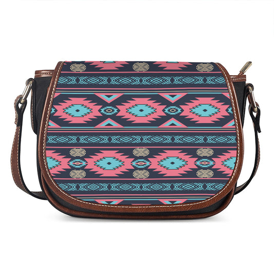 Pink And Blue Southwestern Pattern Print Saddle Bag