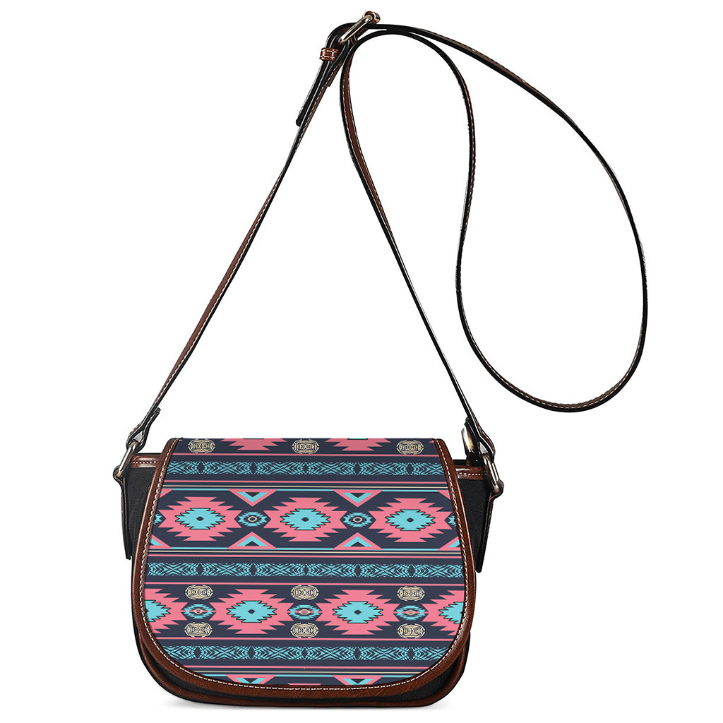 Pink And Blue Southwestern Pattern Print Saddle Bag