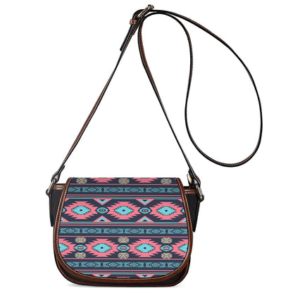 Pink And Blue Southwestern Pattern Print Saddle Bag