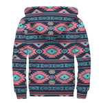 Pink And Blue Southwestern Pattern Print Sherpa Lined Zip Up Hoodie